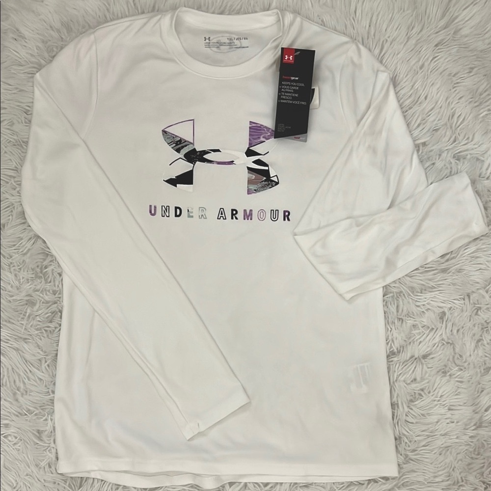 Under Armour Girls White Long Sleeve Performance Logo Tee